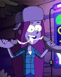 1girls accurate_art_style anonymanonymus blacklight blowjob bukkake clothed clothing cum cum_in_mouth cum_string disney fellatio female forest gravity_falls hat oral outdoors penis smiling ushanka wendy_corduroy