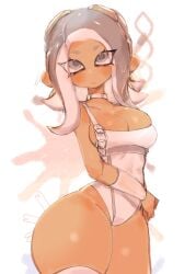 1girls agent_8_(side_order) agent_8_(splatoon) breasts brown_hair brown_skin female medium_breasts nintendo octoling octoling_girl simple_background splatoon splatoon_3 splatoon_3:_side_order tentacle_hair thick_thighs usa37107692 white_background wide_hips