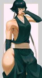 bleach bleach:_the_thousand-year_blood_war hip_focus legs short_hair side_ass sideboob small_breasts soifon thong thong_peek