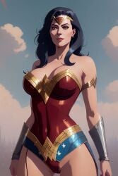 1girls ai_generated amazon big_breasts black_hair bracelet cleavage curvy dc dc_comics diana_of_themyscira diana_prince exposed_shoulders heroine hourglass_figure long_hair navel_visible_through_clothes perchance_ai revealing_clothes royalty self_upload sky slim slim_waist smile solo superheroine thick_thighs thighs tiara tight_clothing voluptuous wonder_woman wonder_woman_(series)