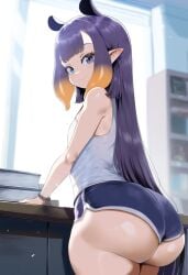 ai_generated ass big_ass dolphin_shorts hololive hololive_english hololive_myth huge_ass large_ass ninomae_ina'nis pointy_ears short_shorts shorts tank_top thick_thighs virtual_youtuber vtuber