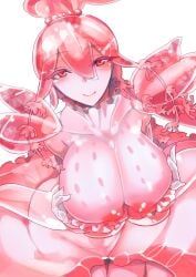 1girls artist_request big_breasts blush breasts female female_only hand_on_breast hands_on_breasts holding_breast huge_breasts humanoid land_of_the_lustrous looking_at_viewer mollusk mollusk_humanoid nipples pink_eyes pink_nipples pink_skin pseudo_hair tagme tied_hair ventricosus white_background