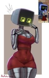 1girls 2d aestheticc-meme big_breasts breasts dress female hi_res humanoid karen_plankton narrow_waist power_button reference_image robot robot_girl robot_humanoid screen screen_face slim_waist small_waist solo spongebob_squarepants tagme thick_thighs tv tv_head wide_hips