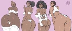 2020 4girls ass ass_focus ass_grab big_ass breasts curvaceous curvy curvy_female curvy_figure dark-skinned_female dark_skin earrings edit edited female female_only glasses hi_res huge_ass lineup lingerie looking_at_viewer looking_back looking_back_at_viewer peace_sign sekushimagik stitched thick_thighs very_high_resolution white_lingerie wide_hips