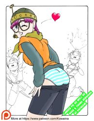 ass ass_focus chrono_trigger crono glasses helmet kowaina.scary lucca_ashtear marle_(chrono_trigger) purple_hair striped_panties