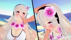 1boy 1girls 2koma 3d after_fellatio after_oral after_sex alternate_costume animated beach bikini breasts cleavage corrin_(female)_(summer)_(fire_emblem) corrin_(fire_emblem) corrin_(fire_emblem)_(female) crying crying_with_eyes_open cum cum_in_mouth fellatio female female_focus finger_in_another's_mouth finger_in_mouth finger_play fire_emblem fire_emblem_fates fire_emblem_heroes flower flower_necklace grey_hair hair_flower hairband hand_on_head large_breasts long_hair male natsuko nintendo no_sound ocean official_alternate_costume open_mouth oral outdoors penis red_eyes sex smile solo_focus swimsuit tongue tongue_out very_long_hair video white_bikini white_swimsuit