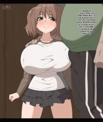 big big_breasts breasts breasts brown_hair clothe gigantic_breasts huge_breasts nanashi_maru nipples short_girl shortstack skirt