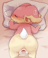 anthro ass ass_focus audino blush censored closed_eyes cub female_penetrated furry human_on_anthro male motion_lines offscreen_male okarina123 on_bed penetration penis pokémon_(species) pokemon pokephilia pussy pussy_juice sakaeguchi_okarina sex sleep_sex sleeping sweat tagme tail_tuft vaginal_penetration