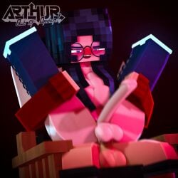 1boy 1futa 3d armchair arthur32 black_hair breasts erect_nipples erect_penis from_behind futa glasses human humanoid_penis legs_up living_room looking_pleasured male_on_futa mex_arthur_(arthur32) mine-imator minecraft mori_rose_(morirosemc) multicolored_eyes nude_futanari nude_male open_mouth riding stockings tagme vaginal_penetration