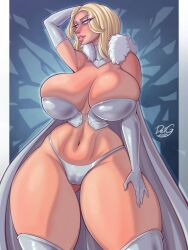 arm_behind_head big_thighs blonde blonde_female blonde_hair blue_eyes breasts busty cameltoe cape choker cleavage corset deigart emma_frost fat_thighs female female_only hellfire_club hourglas_figure huge_breasts huge_thighs large_breasts large_thighs marvel marvel_comics massive_breasts massive_thighs navel opera_gloves panties skimpy_clothes superheroine supervillainess thick_thighs thighhighs thin_waist thunder_thighs thunderthighs white_cape white_gloves white_queen wide_hips wide_thighs x-men