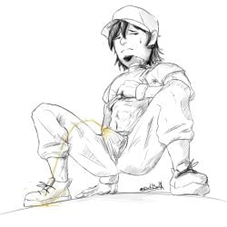 1boy baseball_cap baseball_uniform black_hair dritbailx erection erection_under_clothes lifting_shirt long_hair_male male male_only oc patrick_cooper_(dritbail) peeing peeing_self simple_background sketch soaked_clothes soaked_underwear sweatdrop tagme urination urine urine_stream xbox_avatar