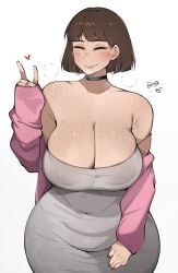 1girls almualim bobtheneet breasts brown_eyes brown_hair collaboration female hi_res hips huge_breasts kim_sohee_(almualim) light-skinned_female light_skin massive_breasts mature_female milf mother original original_character short_hair thick_thighs thighs white_background wide_hips