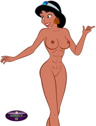 1girls aladdin alluring bare_legs black_hair breasts brown_eyes completely_nude_female disney disney_princess edited female female_abs female_only fit_female gagala nude princess_jasmine pussy solo white_background