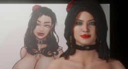 1girls 3d alternate_version_available anatomically_correct beauty_mark big_breasts breasts brown_hair caucasian caucasian_female choker curvaceous curvy curvy_figure drain_damage3d drawing earrings eerie fangs female female_focus female_only flower_in_hair front_view hair hoop_earrings huge_breasts human large_breasts latina light-skinned_female light_skin lips lipstick long_hair looking_at_viewer mature mature_female mole mole_(marking) mole_above_mouth neckwear original original_character portrait portrait_(object) raiounsfw red_lips red_lipstick red_rose rose rose_(flower) shiny_lips solo standing staring_at_viewer thick thick_neck uncanny_valley unnerving upper_body upper_body_only voluptuous voluptuous_female xileya