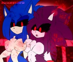 amy_rose anthro breasts darknovansfw exerosis_(exetior_amy) mobian_(species) nsfw sonic.exe sonic.exe_(character) sonic.exe_(series) two_girls