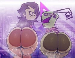 2024 2girls against_glass alien alien_girl annoyed annoyed_expression antennae ass ass_against_glass ass_focus back_view big_ass bodily_fluids bottom_heavy dat_ass duo duo_focus fat_ass female female_focus female_only glass_wall green_skin huge_ass human invader_zim large_ass looking_at_viewer looking_back multiple_girls nanodude78 presenting presenting_ass presenting_hindquarters purple_eyes rear_view short_hair sweat sweatdrop sweating tak tak_(disguised)_(invader_zim) tak_(invader_zim) tak_(irken)_(invader_zim) wide_hips