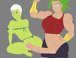 1futa 1girls abs armpits arms_up ass ass_bigger_than_head ass_visible_through_thighs barefoot biceps big_ass big_breasts big_penis bikini bikini_bottom bikini_top breasts cheelai clothed clothes clothes_down clothes_removed clothing colored_skin dragon_ball dragon_ball_super erection exibitionism feet fem female futa_on_female futa_with_female futadom futanari green_hair green_skin huge_cock human humanoid humanoid_penis imminent_sex kale kale_(berserker) legendary_super_saiyan light-skinned_futanari light_skin mostly_clothed mostly_nude mr.chi muscular muscular_arms muscular_female muscular_futanari muscular_legs muscular_thighs penis_under_clothes purple_eyes saiyan saiyan_girl self_upload soles standing super_saiyan toes white_eyes