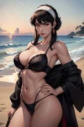 1girls ai_generated big_breasts bikini bimbo black_hair breasts female female_only human mature_female milf red_eyes solo spy_x_family stable_diffusion swimsuit thick_thighs vitoryt yor_briar yor_forger