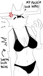 1girls analog_horror anger_symbol angry angry_expression back_pain boisvert bra fur genderswap_(mtf) goofy_ass_hand joke monster_girl nightmare_waifu ouriel pissed_off stretch_marks underwear