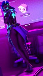 1girls 3d ass asymmetrical_hair cyberspace_sombra female female_only looking_at_viewer myotherhalff overwatch overwatch_2 sfm solo sombra tagme