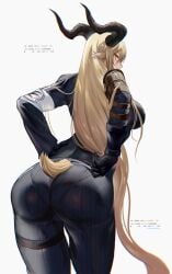 1girls animal_ears arknights armband arms_behind_back ass ass_focus back_view big_ass big_breasts big_butt black_gloves black_jacket black_pants blonde_hair breasts bubble_ass bubble_butt busty butt butt_crack cameltoe chong_(547342983) cowboy_shot curvaceous curvy dat_ass degenbrecher_(arknights) enormous_ass enormous_butt fat_ass fat_butt female female_only from_behind giant_ass giant_breasts gigantic_ass gloves goat_ears goat_girl goat_horns goat_tail hand_on_hip highres horns huge_ass huge_breasts huge_butt hyper_ass hyper_butt jacket large_ass large_breasts large_butt light-skinned_female light_skin long_hair looking_back massive_ass massive_breasts massive_butt pants pants_pull pantylines rear_view round_ass round_butt seductive seductive_look seductive_pose serious sideboob simple_background solo solo_female tail thick_ass thigh_strap very_long_hair voluptuous white_background yellow_eyes