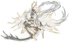 amatsu_(mh) amatsumagatsuchi artist_request barefoot dark-skinned_female dark_skin dragon_girl fins floating halterneck horn looking_at_viewer monster_girl monster_hunter tagme tail