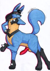 anthro balls blue_body blue_fur fur generation_4_pokemon genitals hair hi_res lucario male male_only mammal mammal_taur nintendo nude penis pokemon pokemon_(species) rotten_owl solo tail taur