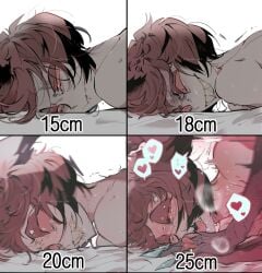 2boys ahe_gao ahegao alastor_(hazbin_hotel) anal anal_sex blush changing_expressions deer_ears drooling expressions face_change gay heart mind_break pleasured red_eyes red_hair sweating vox_(hazbin_hotel)