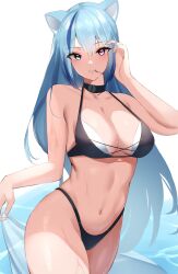 1girls animal_ears bare_arms bare_chest bare_midriff bare_shoulders bare_skin bare_thighs belly belly_button bikini black_bikini black_bikini_bottom black_bikini_top black_swimsuit black_swimwear blue_eyes blue_eyes_female blue_hair blue_hair_female blush breasts cat_ears cigarette cigarette_in_mouth cleavage collarbone dot_nose female female_focus female_only fingers groin hair_between_eyes hand_on_head haneramu heterochromia high_resolution highres hourglass_figure legs light-skinned_female light_skin lips long_hair looking_at_viewer medium_breasts naked naked_female navel nude nude_female original purple_eyes purple_eyes_female shiny_skin shoulders sideboob simple_background slender_body slender_waist slim_girl slim_waist smile solo standing stroking_hair sweat sweatdrop sweating swimsuit swimwear thick_thighs thighs thin_waist upper_body v-line water wet white_background