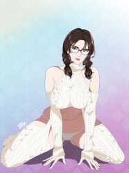 1girls glasses julia_chang large_breasts large_thighs looking_at_viewer namco panties pose r3dfive simple_background tekken tekken_tag_tournament_2 virgin_killer_sweater