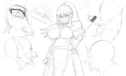 1girls big_breasts blonde_female blonde_hair clothing crusader darkness_(konosuba) dress female female_human female_warrior goblin goblin_male green_skin kono_subarashii_sekai_ni_shukufuku_wo! larger_female level_difference light-skinned_female long_hair male monochrome open_mouth penis pointy_ears size_difference smaller_male smile togariya