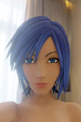 1girls 2:3 3d 3dsimp animated aqua_(kingdom_hearts) areola blue_hair female kingdom_hearts light-skinned_female medium_breasts nipples no_sound nude shorter_than_10_seconds solo solo_female solo_focus tagme vertical_video video