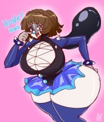 bimbo_lips clothing clown_girl eyeshadow female high_heels huge_ass huge_breasts human implied_transformation lips makeup makoto_niijima midriff navel pale_skin persona persona_5 phantom_thief_suit revealing_clothes slemka thick_lips thick_thighs transformation wide_hips