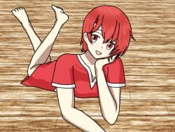 1girls bare_legs bottomless breasts est_(fire_emblem) female female_only fire_emblem fire_emblem:_mystery_of_the_emblem fire_emblem:_shadow_dragon_and_the_blade_of_light headband kenchu looking_at_viewer nintendo open_mouth red_eyes red_hair shirt short_hair small_breasts smile solo the_pose