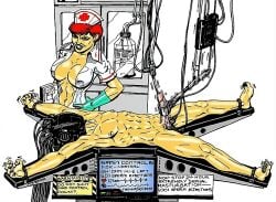 1boy 1girls absurd_res ai_upscaled balls bondage cbt coat cock_and_ball_torture cuff_(restraint) cum dominatrix female femdom gloves helmet higher_resolution_duplicate male malesub milking_machine milking_machine_on_male nurse nurse_cap penis penis_milking redspider2008 saint_andrew's_cross tagme