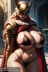 ai_generated big_breasts bikini elden_ring female female_focus female_only fromsoftware hairy_pussy malenia_blade_of_miquella mask masked masked_female micro_bikini red_hair stable_diffusion thick_thighs wide_hips winterzone