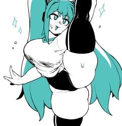 1girls 2024 :3 aqua_eyes aqua_hair arm_up ass bangs big_ass big_breasts black_panties black_thighhighs blue_eyes blue_hair bottomwear breasts busty clothed clothed_female clothes clothing curvaceous curvy dizzyspells female flexible front_view fully_clothed hair hatsune_miku huge_thighs human large_ass large_breasts leg_grab leg_up legs_apart legwear long_hair one_arm_up one_leg_up open_mouth panties pose posing raised_arm raised_leg shirt simple_background smile smiling solo splits standing standing_split sweat sweatdrop sweaty_thighs thick_thighs thighhighs thighs three-quarter_portrait thunder_thighs topwear two_side_up vocaloid voluptuous white_background wide_hips