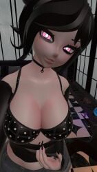 3d ashley_graves big_breasts female flashing flashing_breasts goth kallylady light-skinned_female light_skin pale-skinned_female pale_skin pink_eyes smirk tagme the_coffin_of_andy_and_leyley vrchat