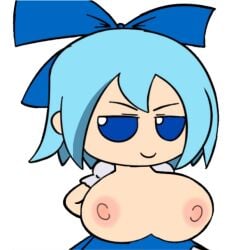 blue_eyes blue_hair breasts cirno fumo_plush nipples touhou