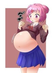 belly_bulge belly_expansion big_belly bloated bloated_belly bloated_stomach doki_doki_literature_club fat kaiga_beast1123 natsuki_(doki_doki_literature_club) stuffed_belly