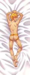 jock_studio jockstrap laying_down laying_on_bed laying_on_stomach leo_mendez looking_at_viewer looking_back mikkoukun yaoi