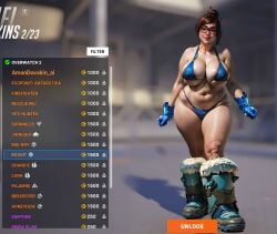 ai_generated artist_request asian_female bbw belly big_breasts chinese_girl chubby curvy mei_(overwatch) micro_bikini overwatch overwatch_2