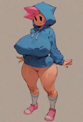 1girls 
erect_nipples ai_generated big_areola big_nipples bottomless bottomless_footwear bottomless_hoodie creamballz curvy female full_body hood_up hoodie huge_breasts kumatora long_sleeves mob_face mother_(series) mother_3 no_panties pink_hair pussy shoes short_hair smiling socks solo standing thick_thighs tomboy wide_hips