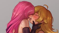 2girls akeowi blonde blonde_female blonde_hair blonde_hair_female blush blush_lines blushing closed_eyes eyes_closed female/female female_focus female_on_female female_only french_kiss girl_on_girl girls girls_only kissing lesbian lesbian_kiss long_hair multiple_girls neo_(rwby) only_female rwby tagme tongue_kiss tongue_on_tongue two_tone_hair yang_xiao_long yuri