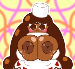 alternate_version_available big_breasts blush breasts_bigger_than_head brown_body cocoa_cookie cookie_run itisspermo