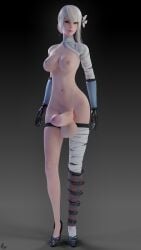 1futa 3d areolae armwear balls big_balls big_breasts big_penis breasts casual erect_penis erection exposed_torso futa_only futanari huge_balls huge_cock human intersex kaine_(nier) legwear light-skinned_futanari light_skin looking_at_viewer moogan nier nier_replicant nipples nude nude_futanari pale_skin penis solo standing testicles white_hair