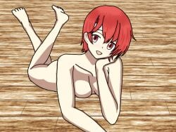 1girls ass bare_legs bare_shoulders breasts collarbone completely_nude est_(fire_emblem) female female_only fire_emblem fire_emblem:_mystery_of_the_emblem fire_emblem:_shadow_dragon_and_the_blade_of_light headband kenchu looking_at_viewer nintendo nude nude_female open_mouth red_eyes red_hair short_hair shoulders small_breasts smile solo the_pose