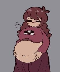 1girls belly belly_out breasts brown_hair chibi chubby chubby_female double_ahoge female huge_breasts madotsuki meatoids mob_face navel purple_skirt purple_sweater solo solo_female stomach tummy twin_braids yume_nikki