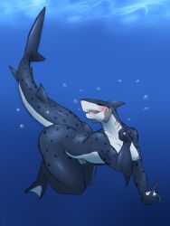 anthro ass blush breasts fish genitals gynomorph hi_res intersex lurking_tyger marine nipples nude open_mouth penis shark sharp_teeth teeth underwater water