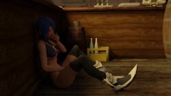 1girls 3d 3dsimp animated aqua_(kingdom_hearts) behind_bars blue_hair bottomless female kingdom_hearts light-skinned_female masturbation no_sound pleasure_face public solo solo_female solo_focus stockings tagme video video_games wanking